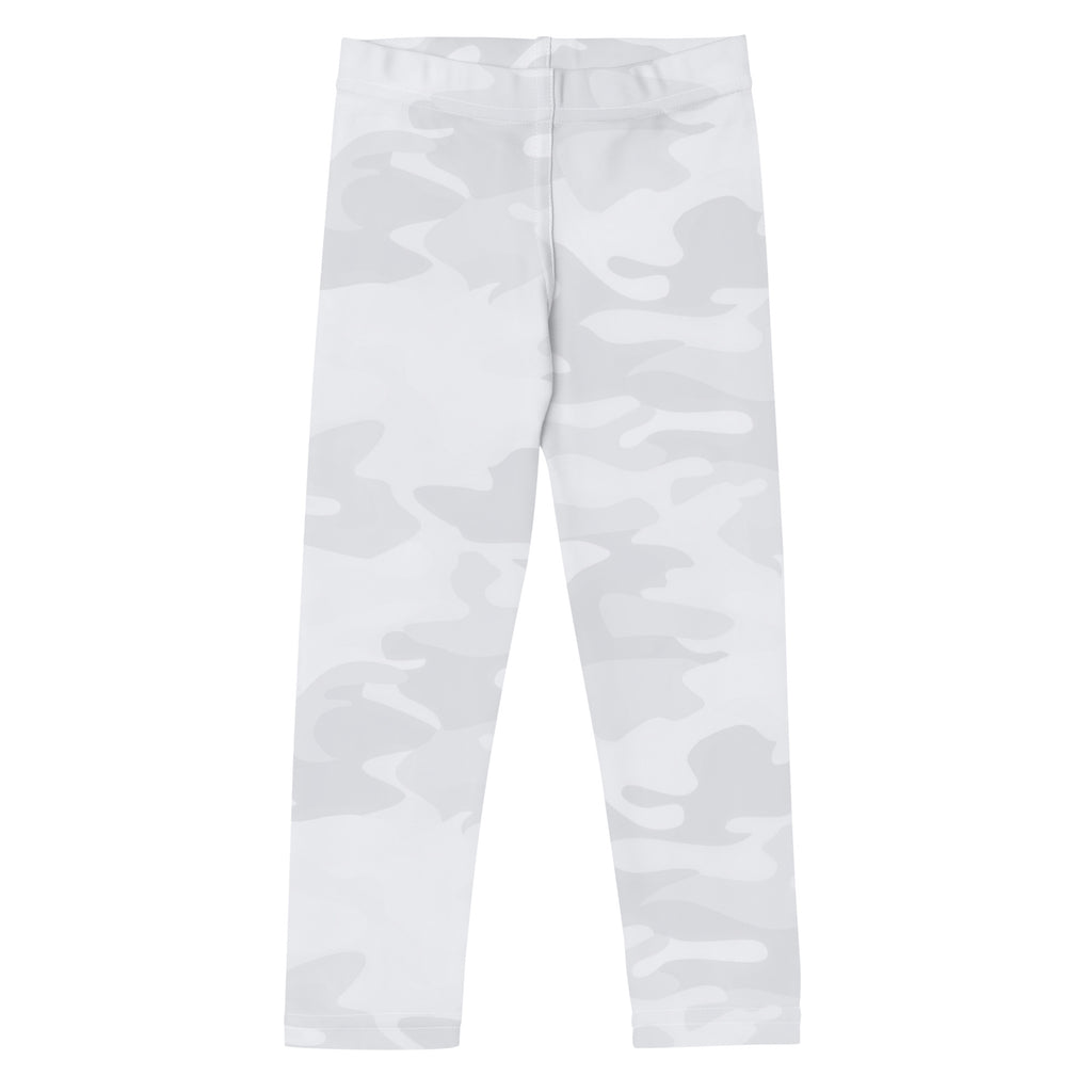 Kids white camouflage leggings made of buttery soft stretchy fabric for comfortable everyday wear