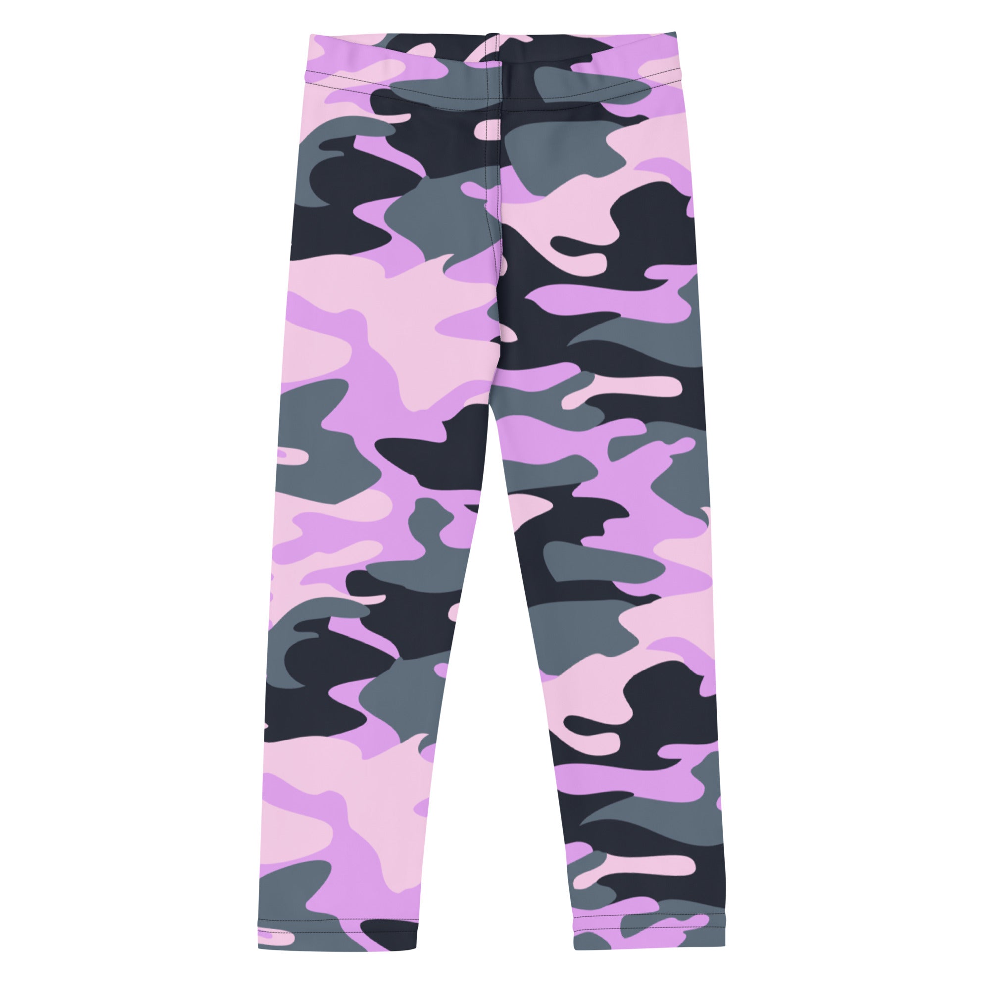 Girls purple camouflage buttery soft leggings in pink gray and black with a soft comfortable fabric finish
