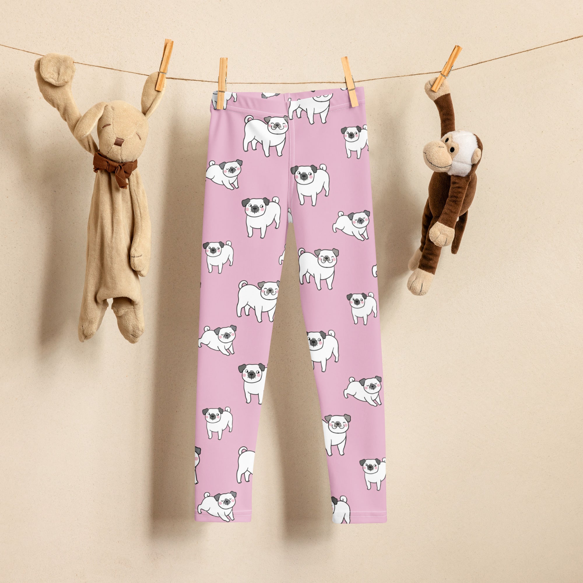Girls Pink Pug Buttery Soft Leggings