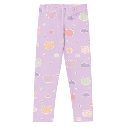 Girls Pastel Purple Kawaii Cats & Clouds Buttery Soft Leggings
