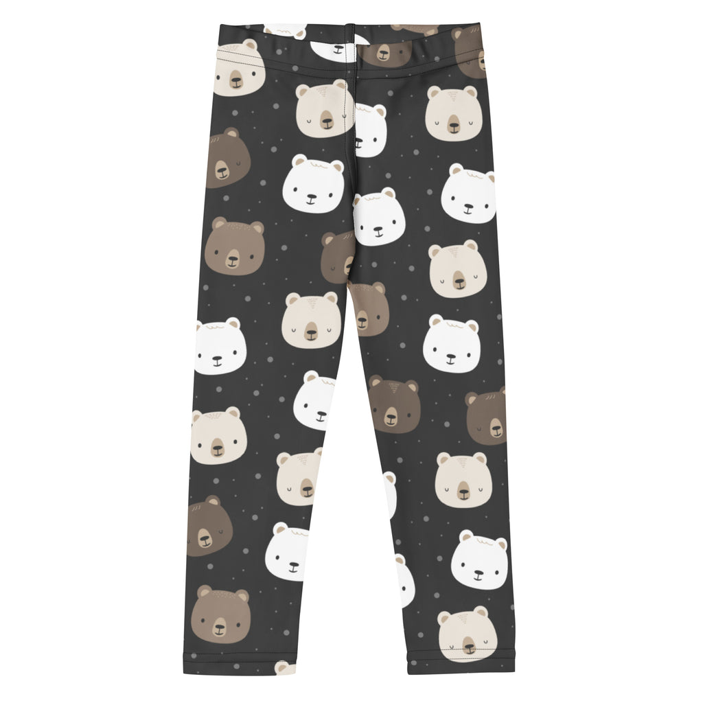 Dark gray girls bear face buttery soft leggings with white and brown bear faces on a starry background