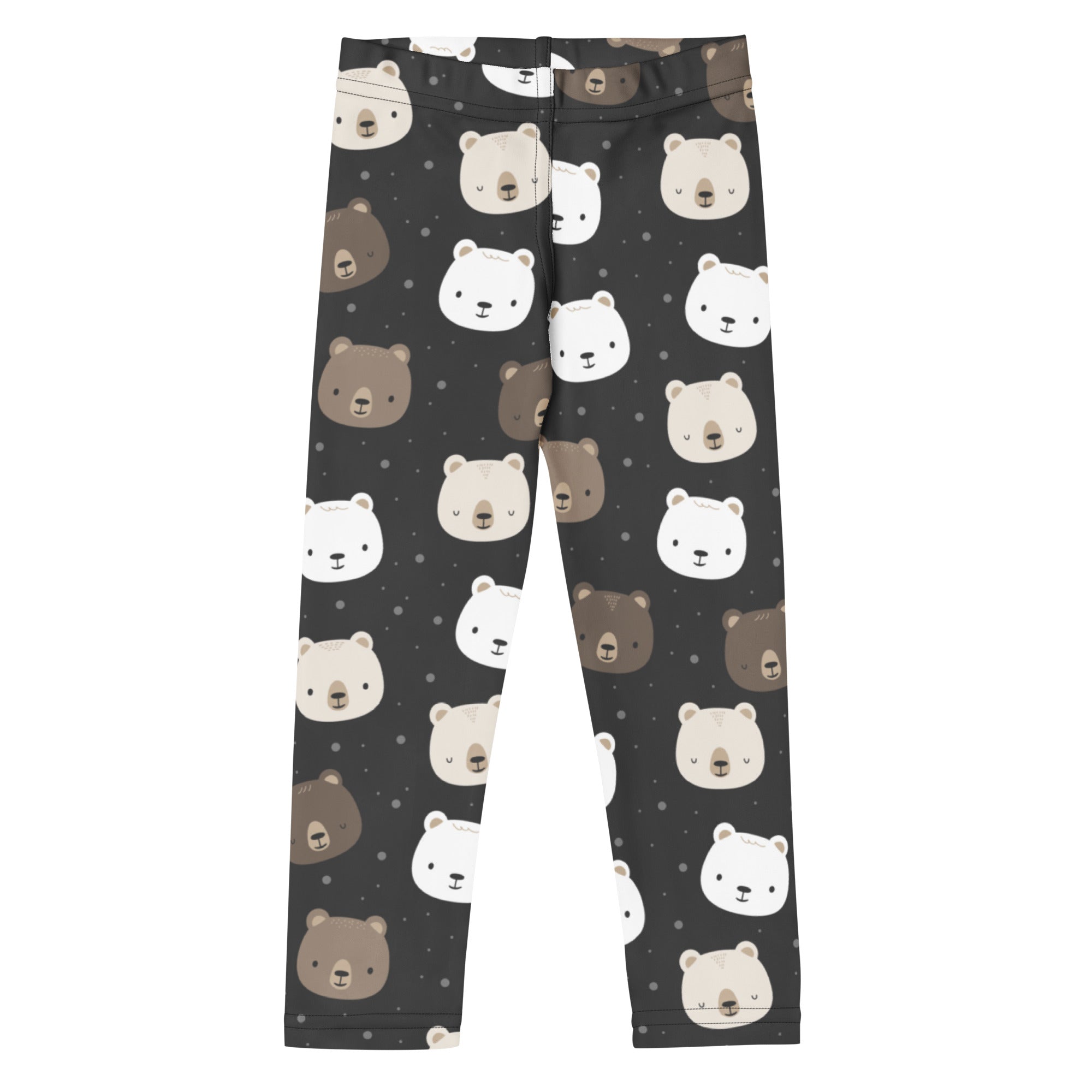 Dark gray girls bear face buttery soft leggings with white and brown bear faces on a starry background