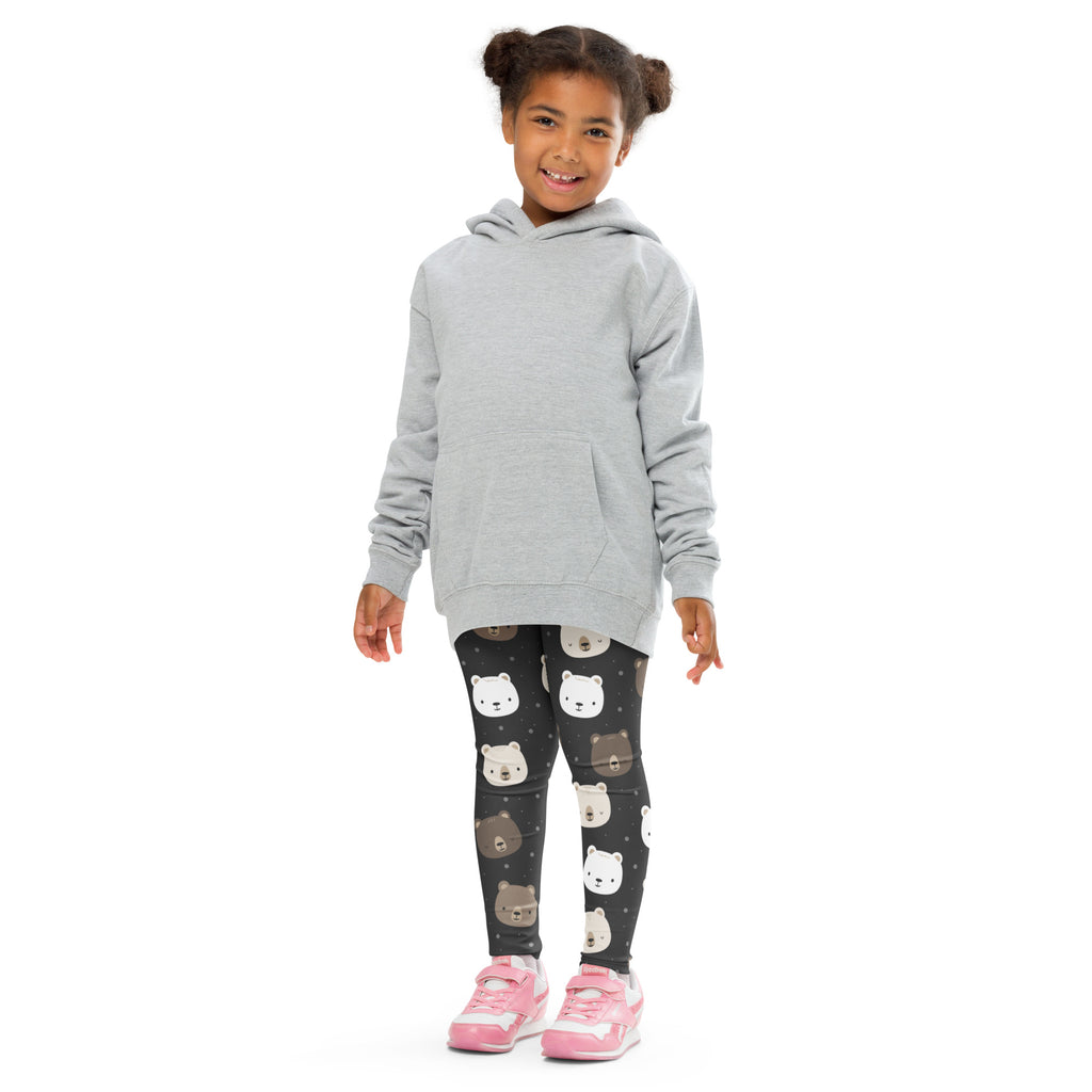 Gray hooded sweatshirt with front pocket and long sleeves shown with girls bear face buttery soft leggings
