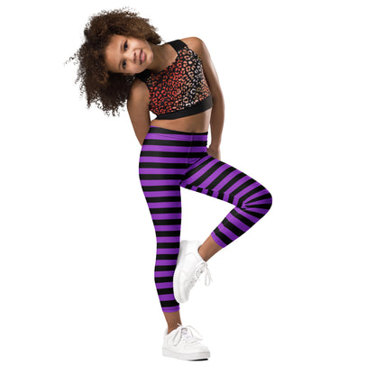 Kids Purple and Black Halloween Striped Buttery Soft Leggings