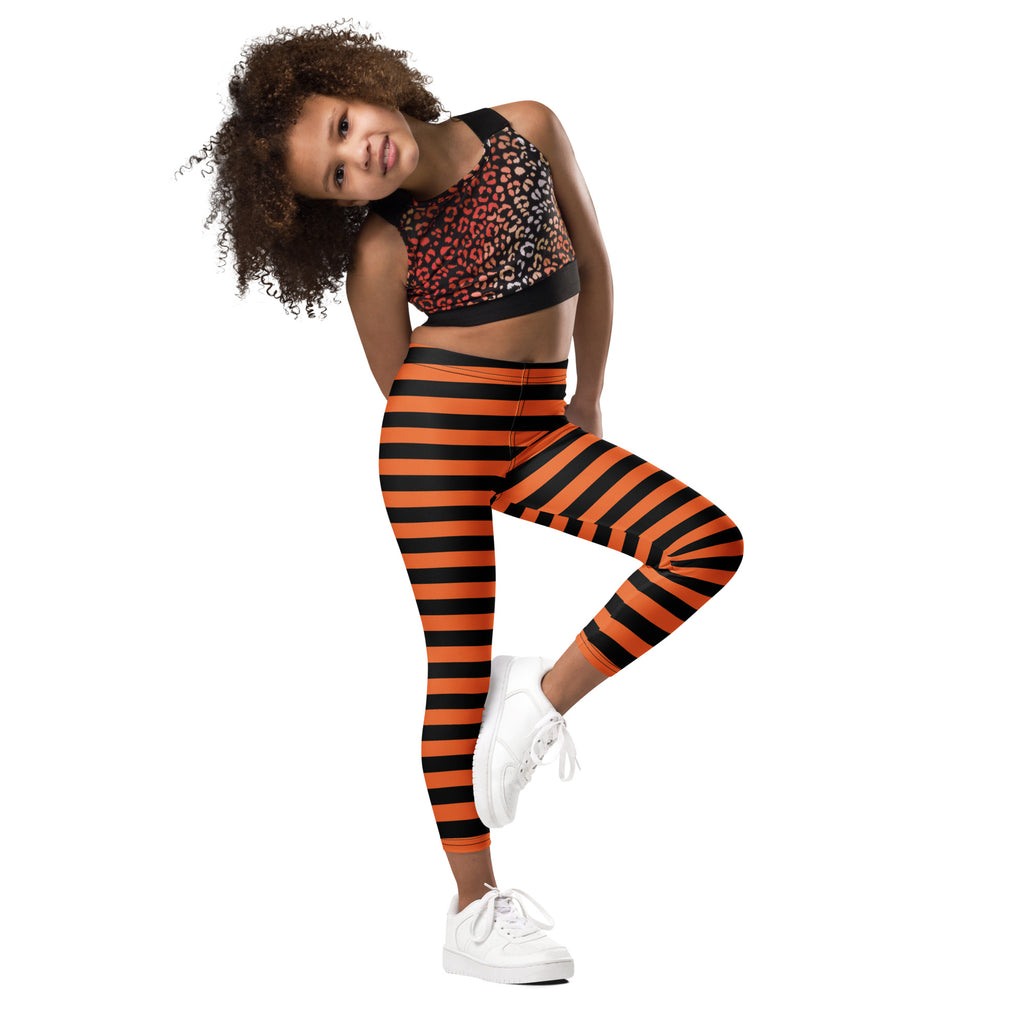 Kids Orange and Black Halloween Striped Buttery Soft Leggings