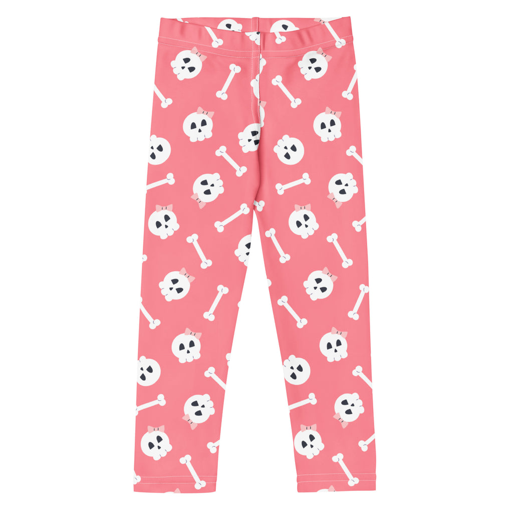 Girls pink skull halloween buttery soft leggings with playful white skulls pink bows and bones pattern