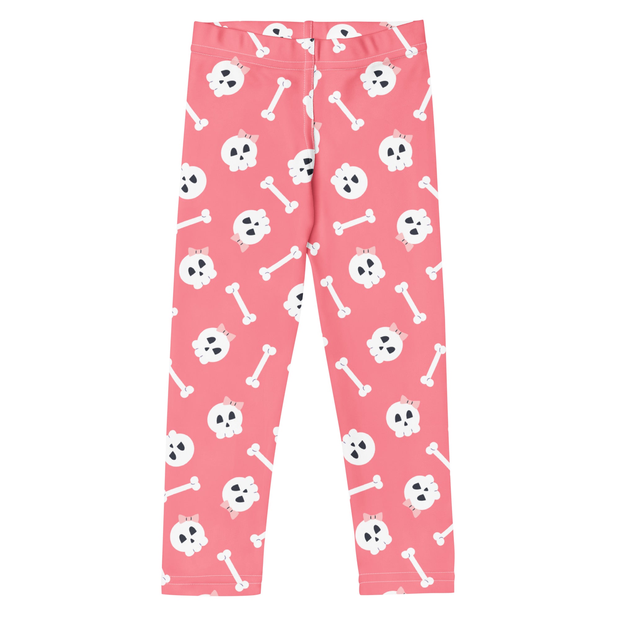 Girls pink skull halloween buttery soft leggings with playful white skulls pink bows and bones pattern