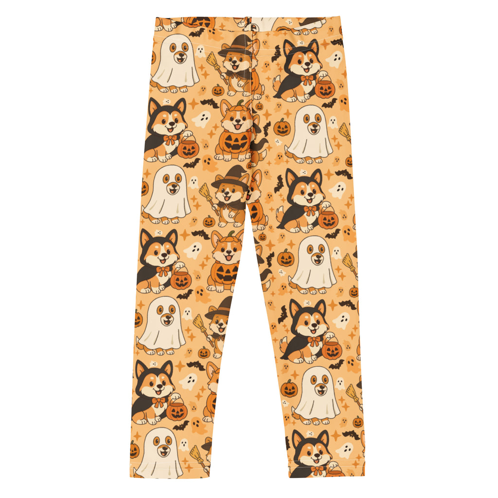 Orange halloween kids corgi dog ghost leggings with playful ghost and witch corgi pattern buttery soft fabric