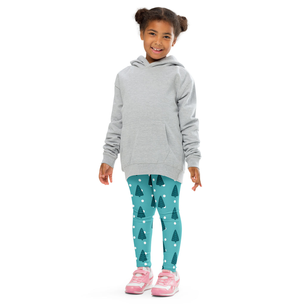 Gray hooded sweatshirt with front pocket and long sleeves paired with kids christmas tree snow buttery soft leggings