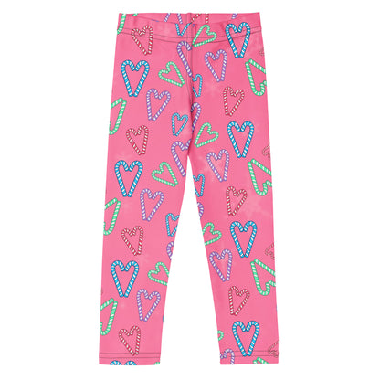 Girls Pink Candy Cane Heart Buttery Soft Leggings