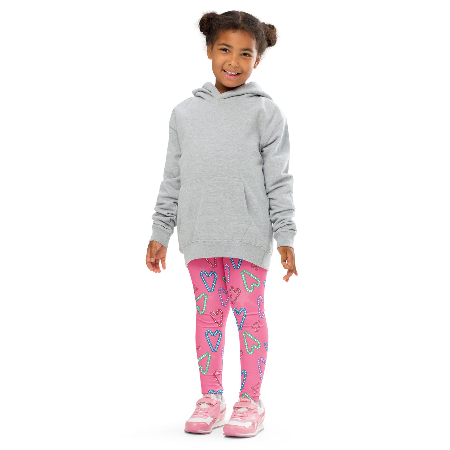 Girls Pink Candy Cane Heart Buttery Soft Leggings