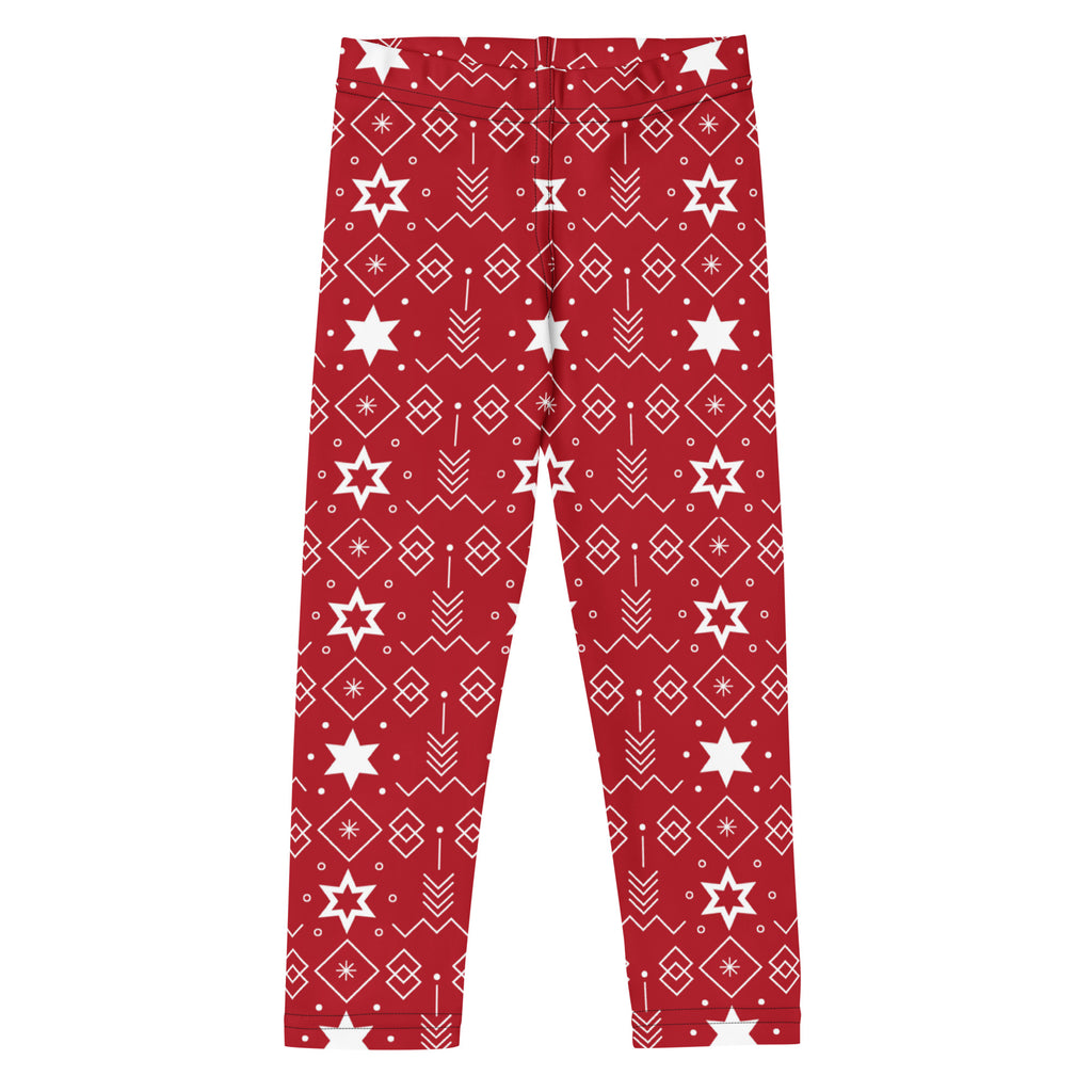 Kids red Hanukkah Star of David buttery soft leggings with white geometric and star pattern