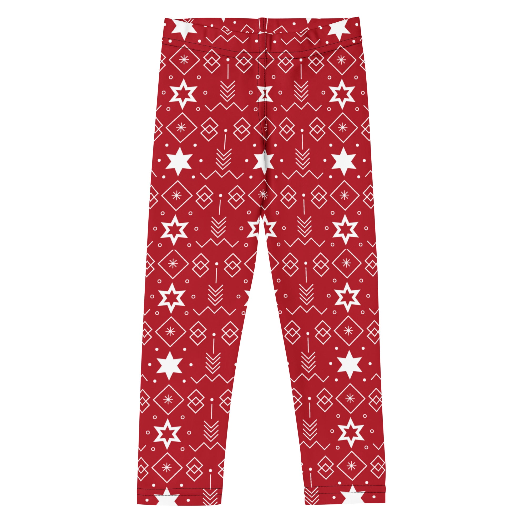 Kids red Hanukkah Star of David buttery soft leggings with white geometric and star pattern