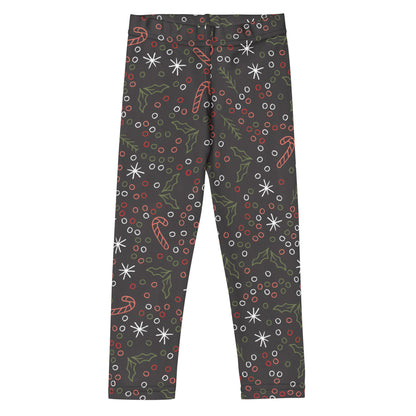 Kids Christmas Candy Canes and Holly Leaves Buttery Soft Leggings