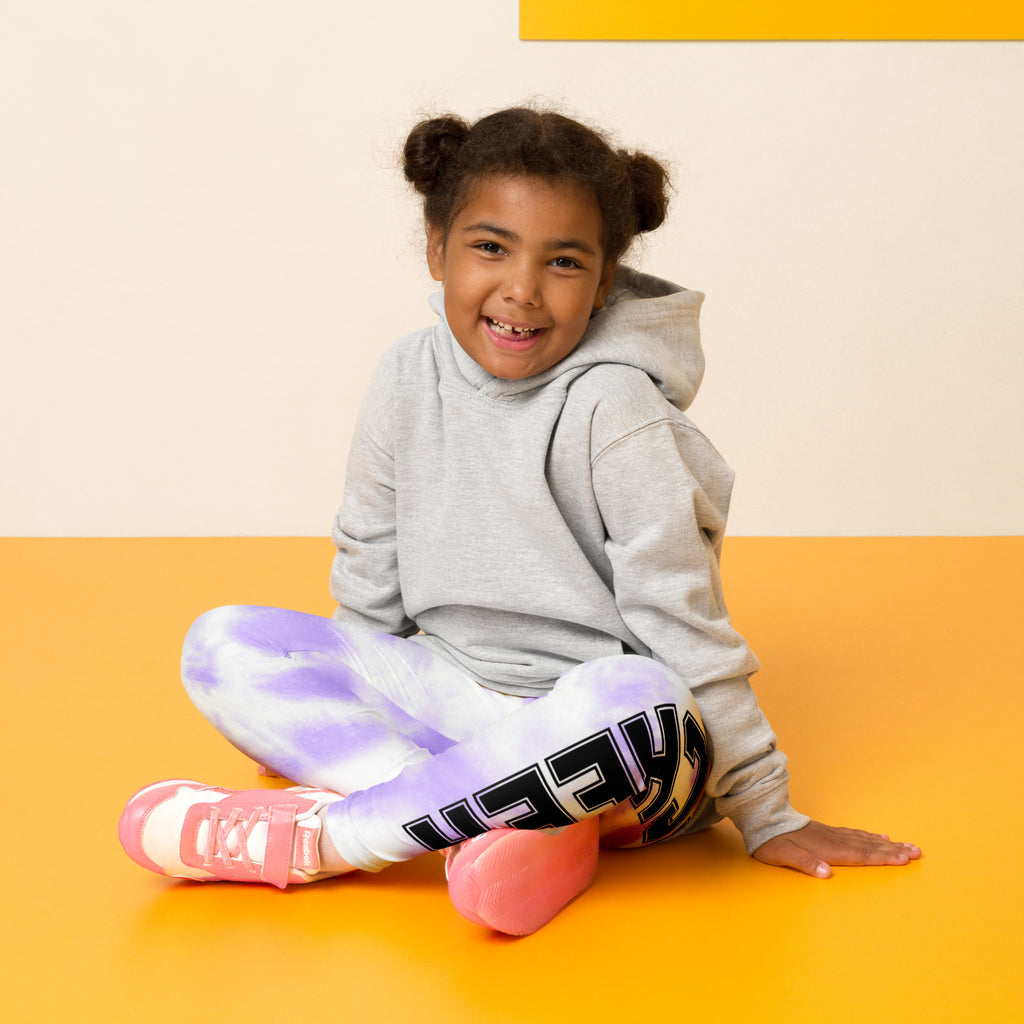 Gray hooded sweatshirt with soft casual fit and ribbed cuffs shown with girls custom lavender tie dye buttery soft leggings