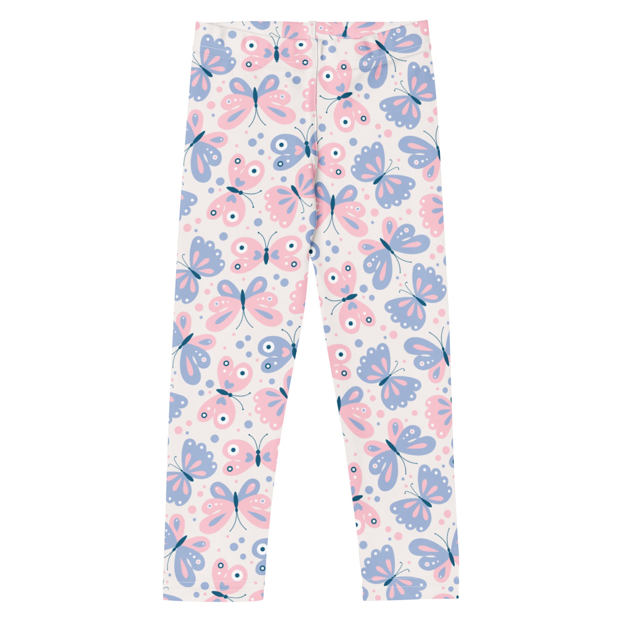 Girls pink and lavender butterfly leggings with soft stretchy fabric for comfortable everyday wear