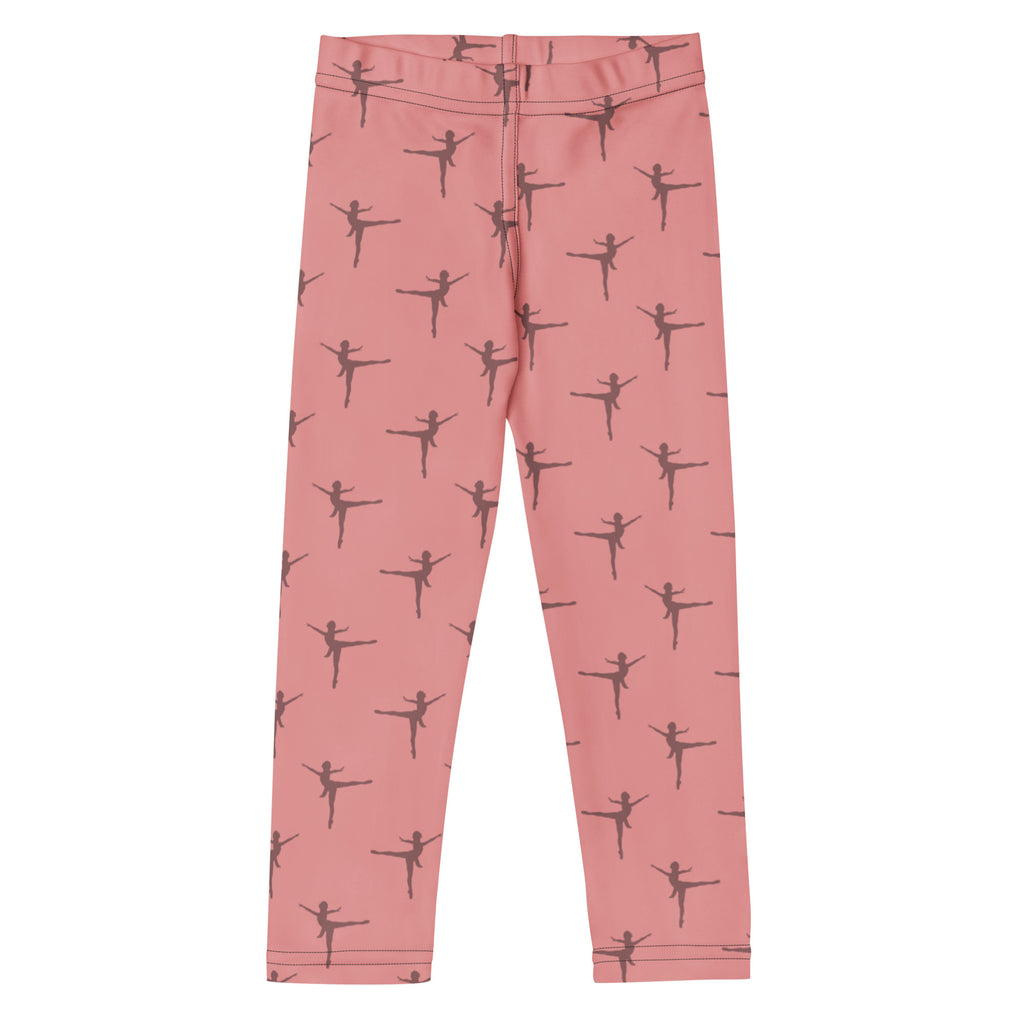 Girls pink buttery soft leggings with black ballet dancer silhouette pattern for dance and everyday wear