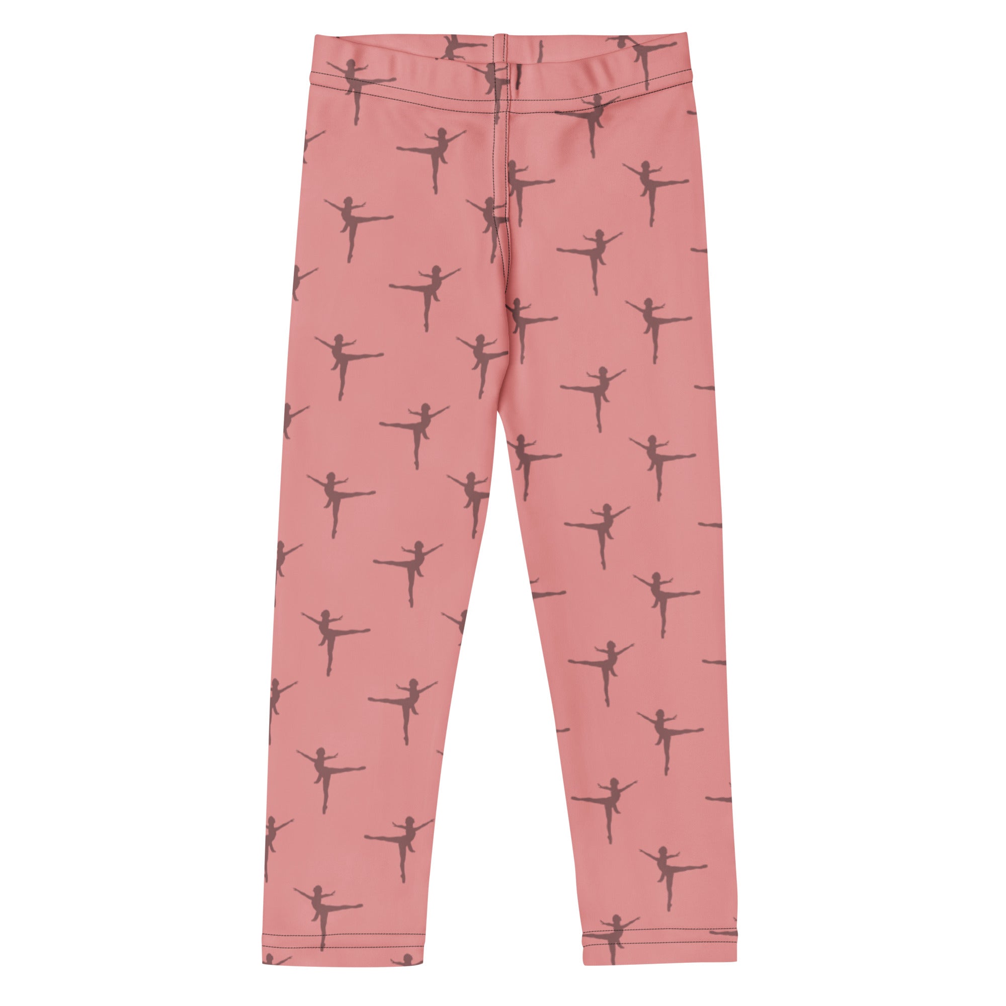 Girls pink buttery soft leggings with black ballet dancer silhouette pattern for dance and everyday wear