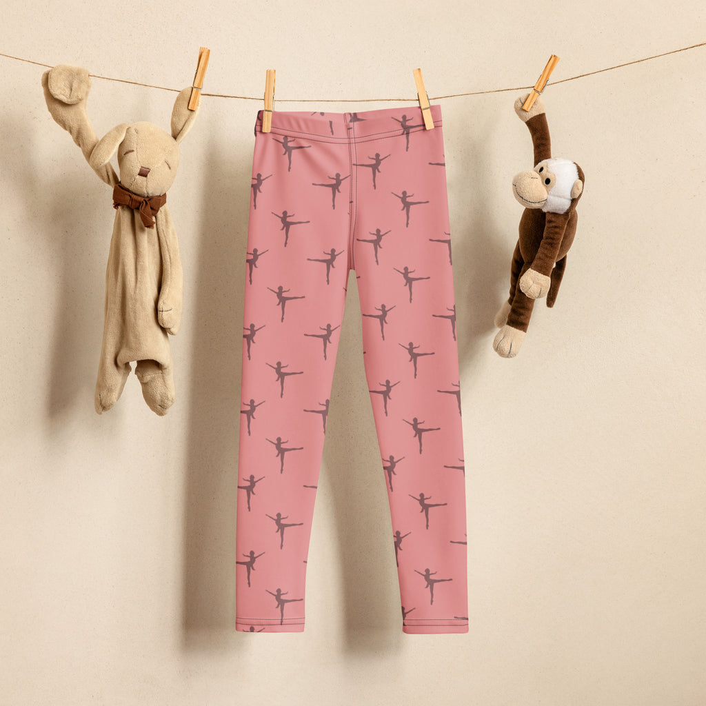 Girls pink dance buttery soft leggings in pink with dark gray ballet dancer silhouette pattern