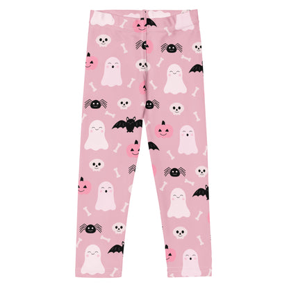 Girls Cute Ghost And Bats Pink Halloween Buttery Soft Leggings