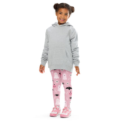 Girls Cute Ghost And Bats Pink Halloween Buttery Soft Leggings