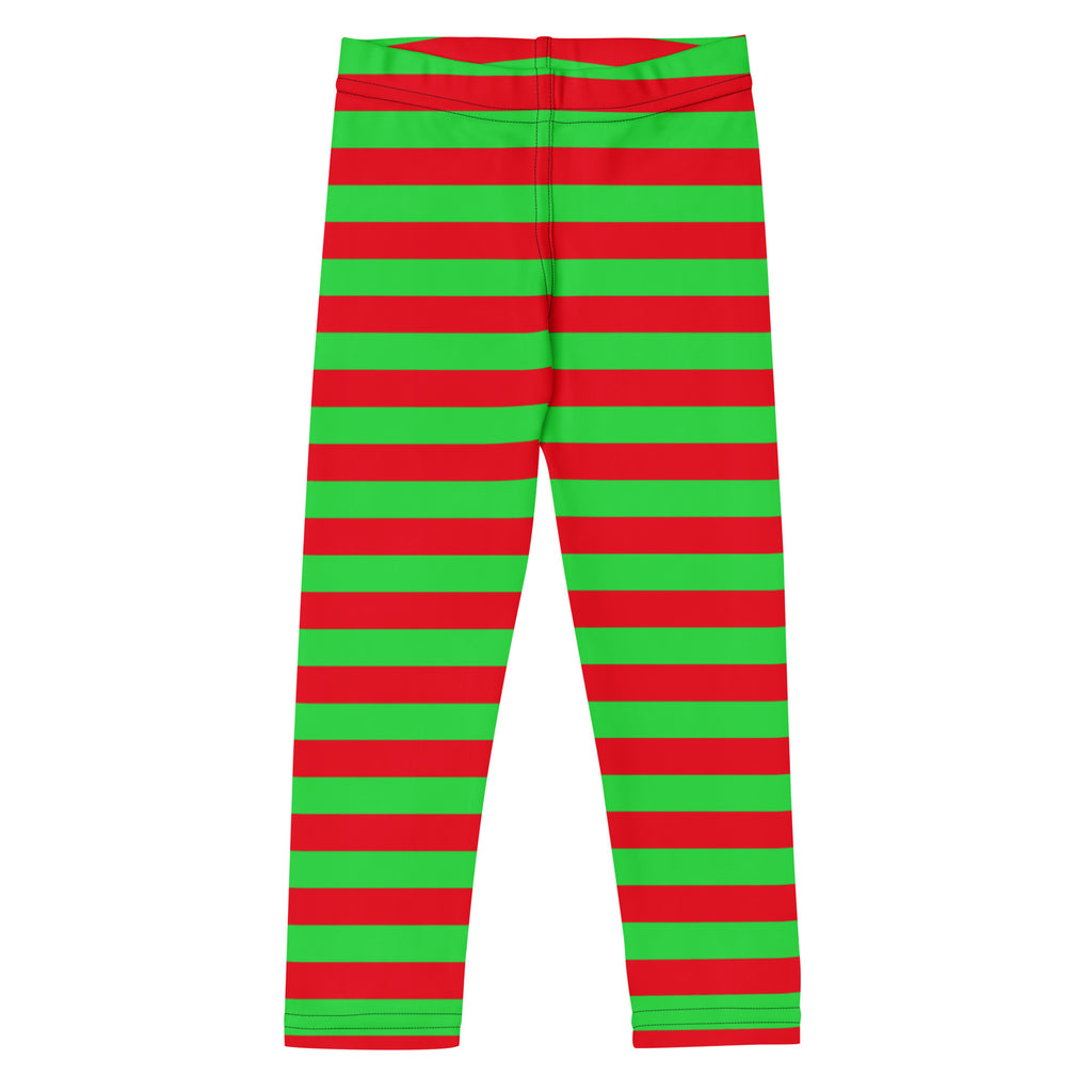 Kids red and green striped buttery soft leggings with horizontal stripes perfect for christmas wear
