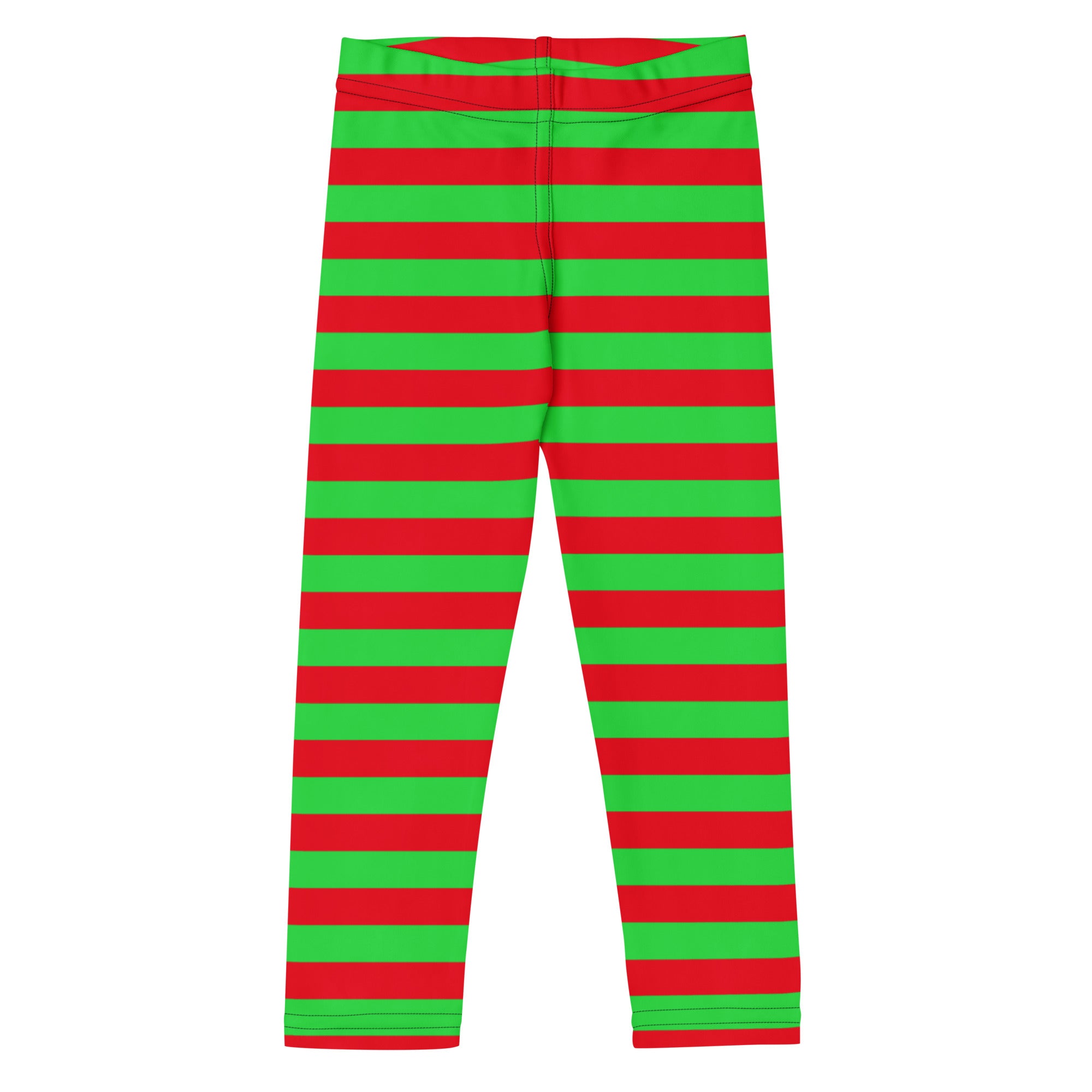 Kids red and green striped buttery soft leggings with horizontal stripes perfect for christmas wear