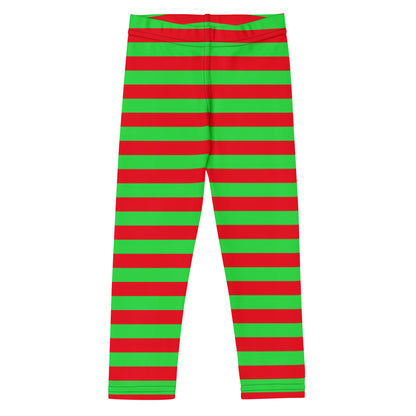 Kids Red and Green Striped Christmas Buttery Soft Leggings