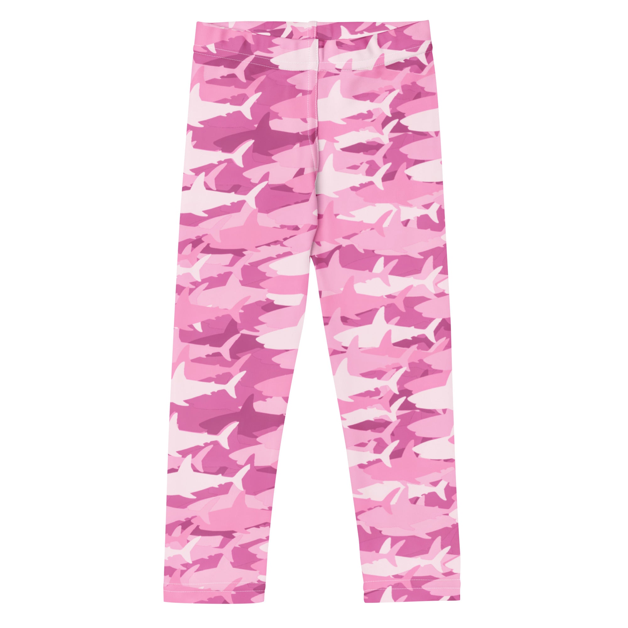 Girls pink and white shark buttery soft leggings featuring shark camouflage pattern for comfortable wear