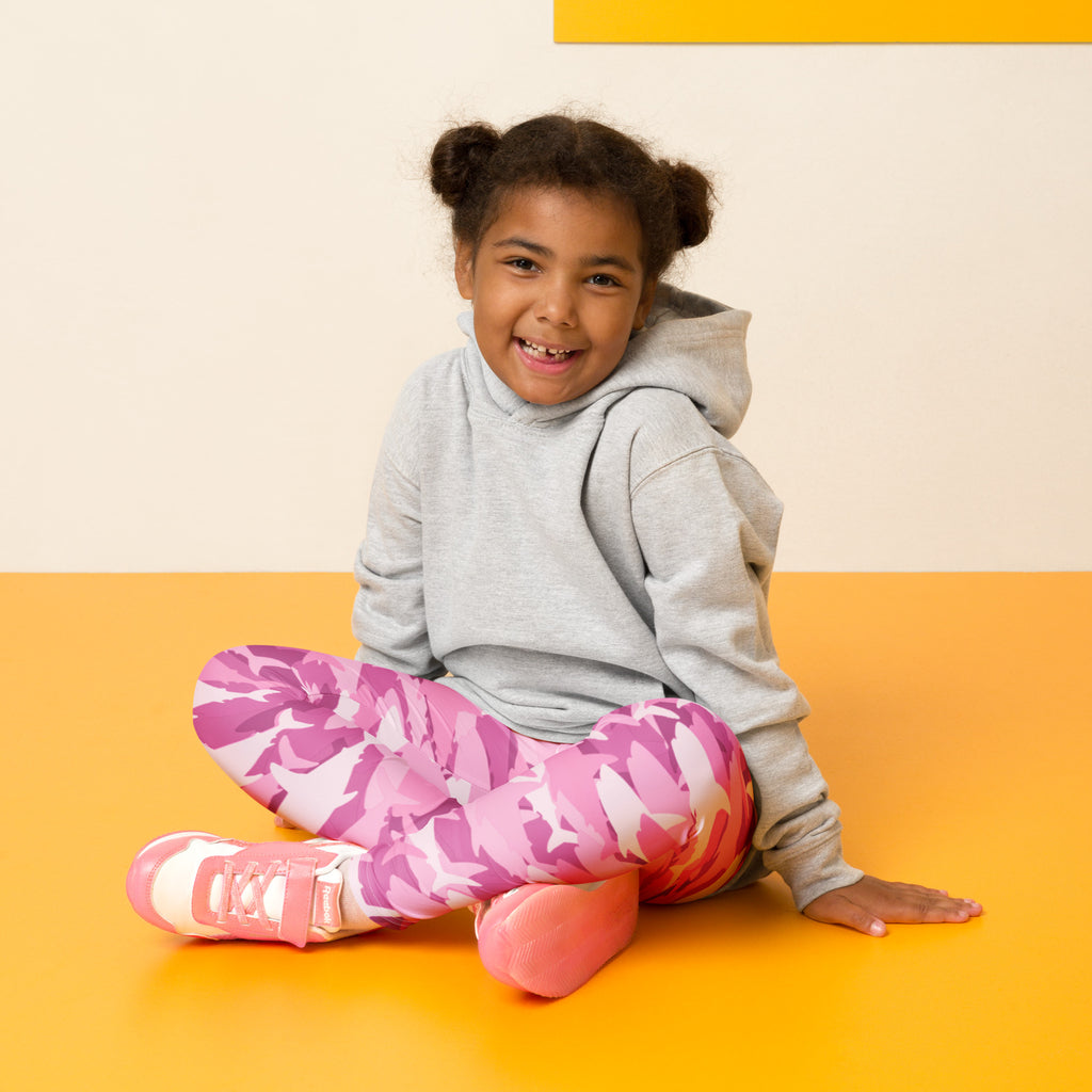 Girls pink shark buttery soft leggings with pink and white camouflage pattern made of soft comfortable fabric