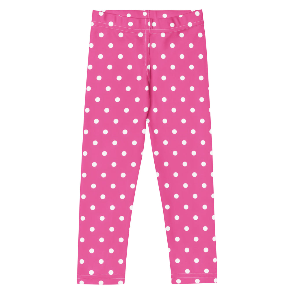 Girls pink buttery soft leggings with white polka dots perfect for comfortable everyday wear