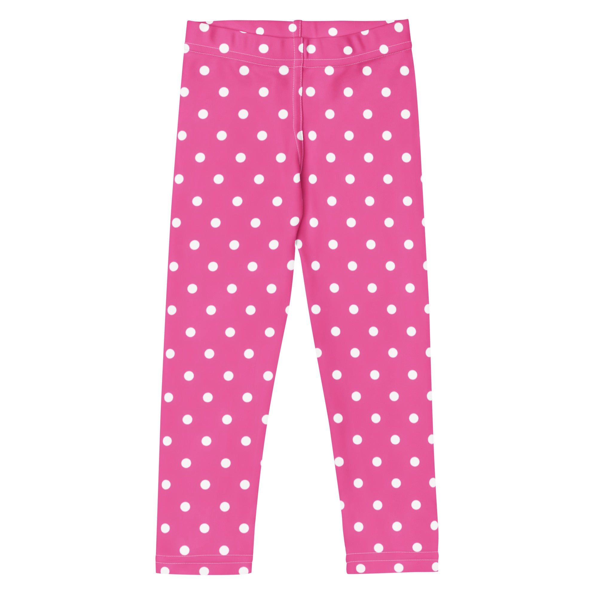 Girls pink buttery soft leggings with white polka dots perfect for comfortable everyday wear