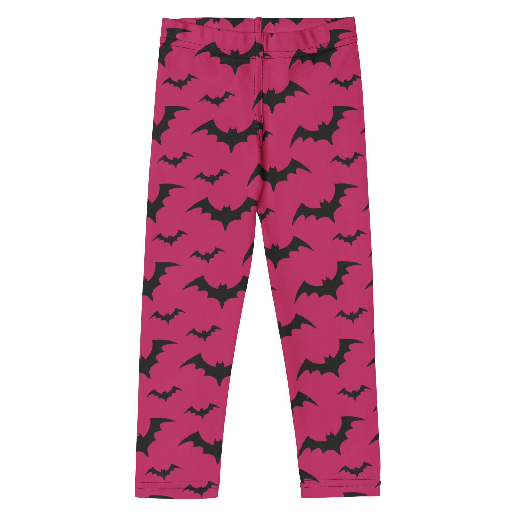 Kids pink bats Halloween buttery soft leggings with black bat silhouettes pattern for festive wear