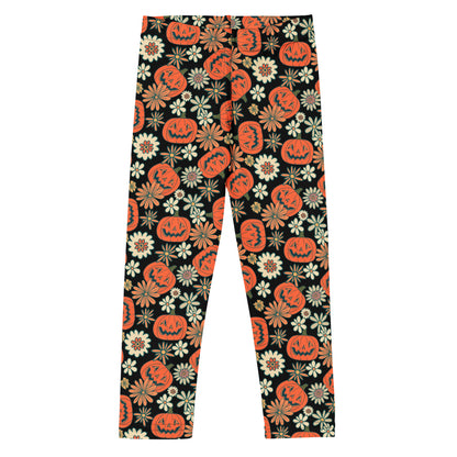 Kids Vintage Halloween Pumpkin Floral Buttery Soft Leggings