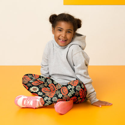 Kids Vintage Halloween Pumpkin Floral Buttery Soft Leggings