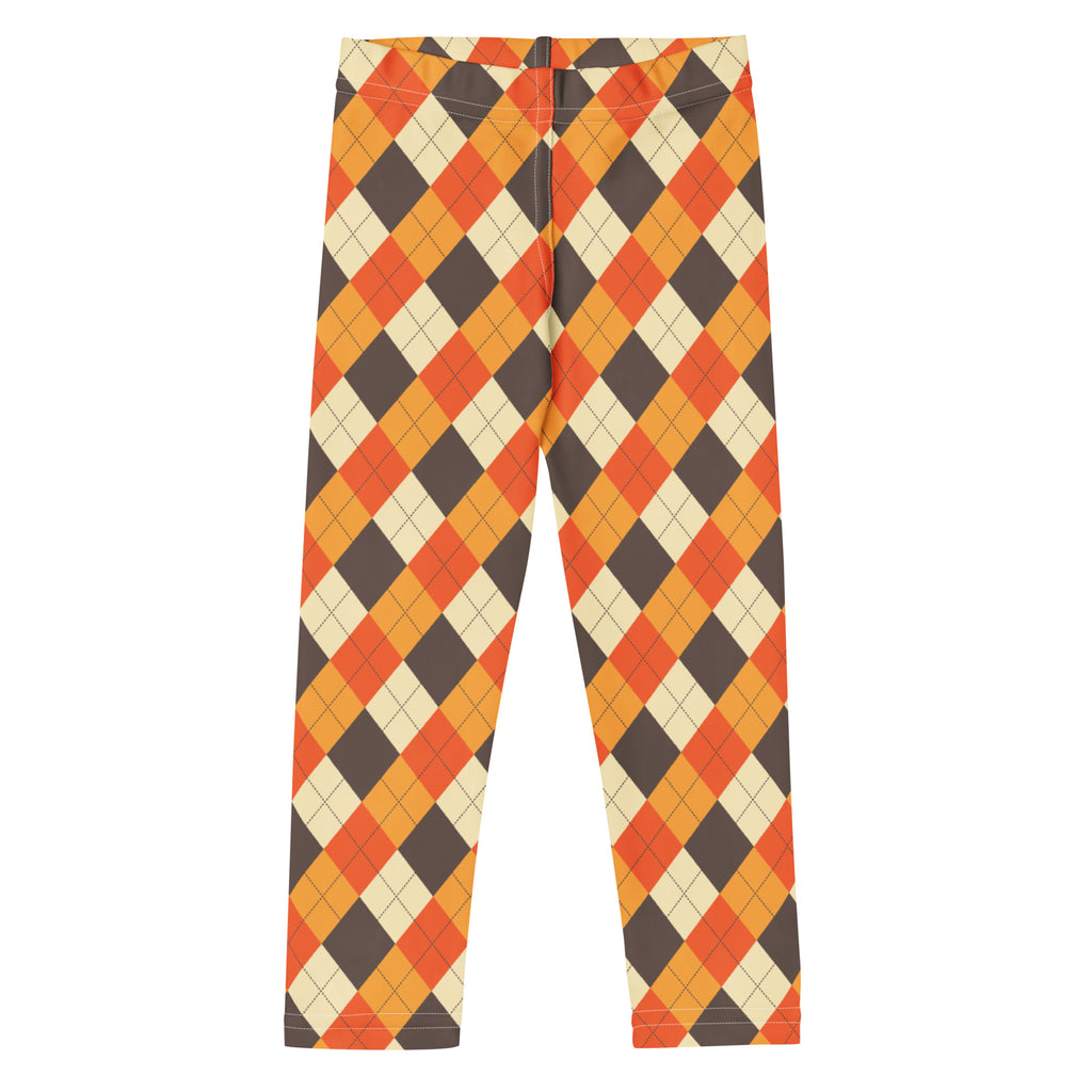 Kids fall argyle buttery soft leggings in orange brown and cream with a classic argyle pattern for comfortable wear
