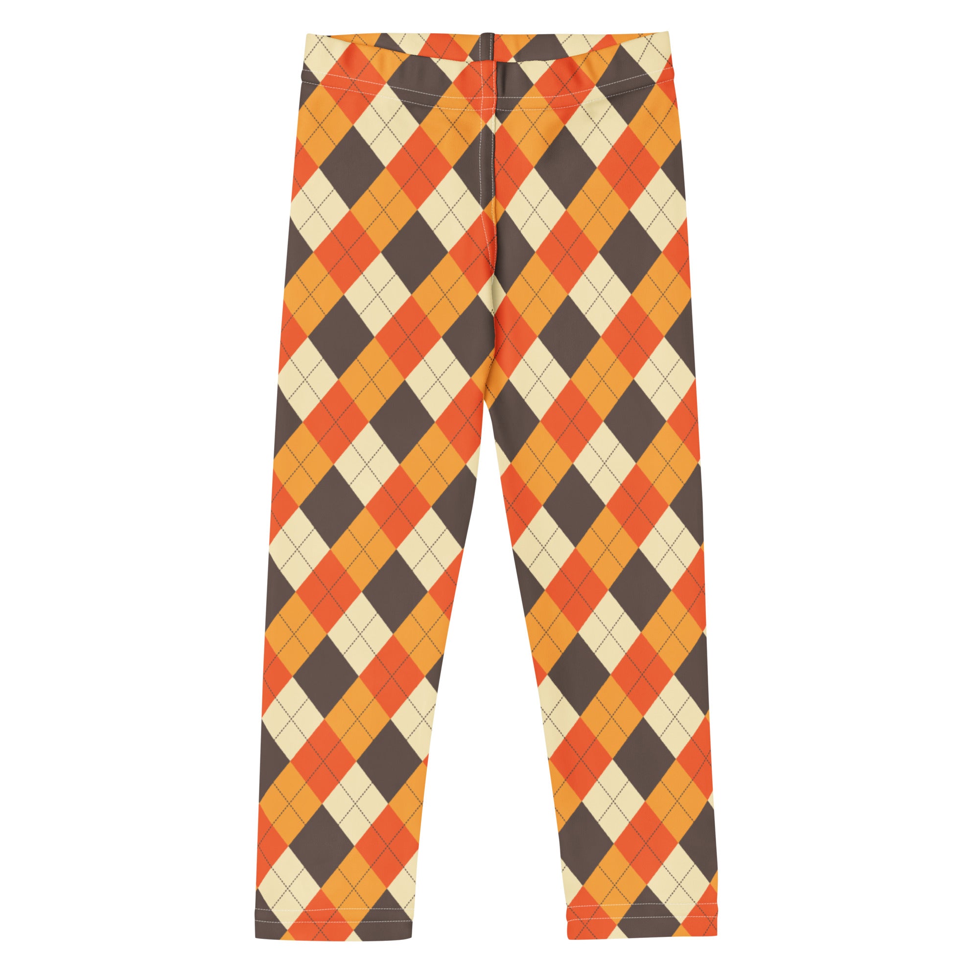 Kids fall argyle buttery soft leggings in orange brown and cream with a classic argyle pattern for comfortable wear