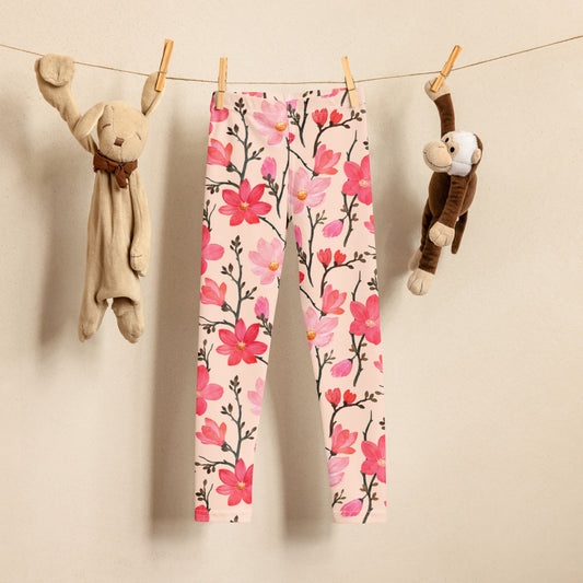 Girls Pink Watercolor Floral Buttery Soft Leggings
