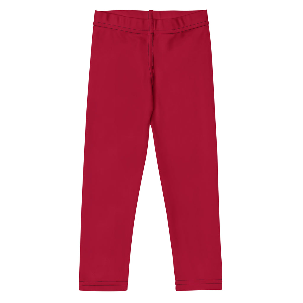 Kids dark red buttery soft leggings with a smooth solid color and elastic waistband made from stretchy fabric