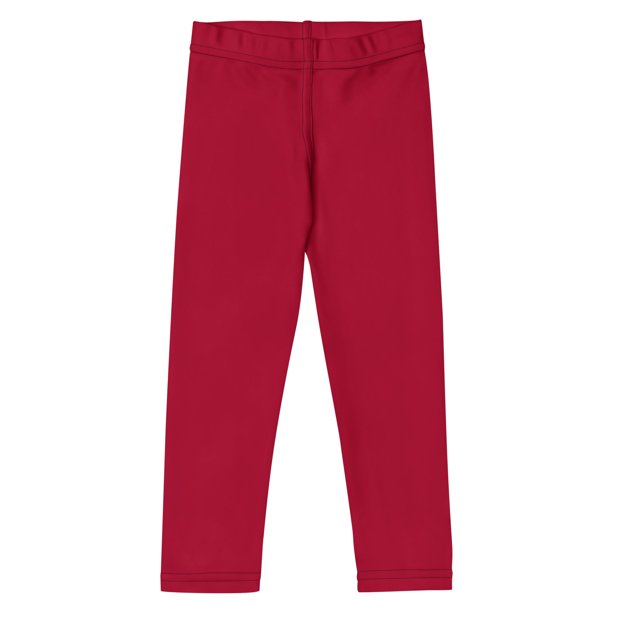 Kids dark red buttery soft leggings with a smooth solid color and elastic waistband made from stretchy fabric