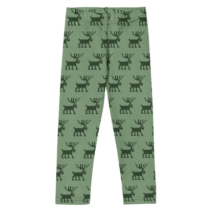 Kids Green Pixel Reindeer Christmas Buttery Soft Leggings