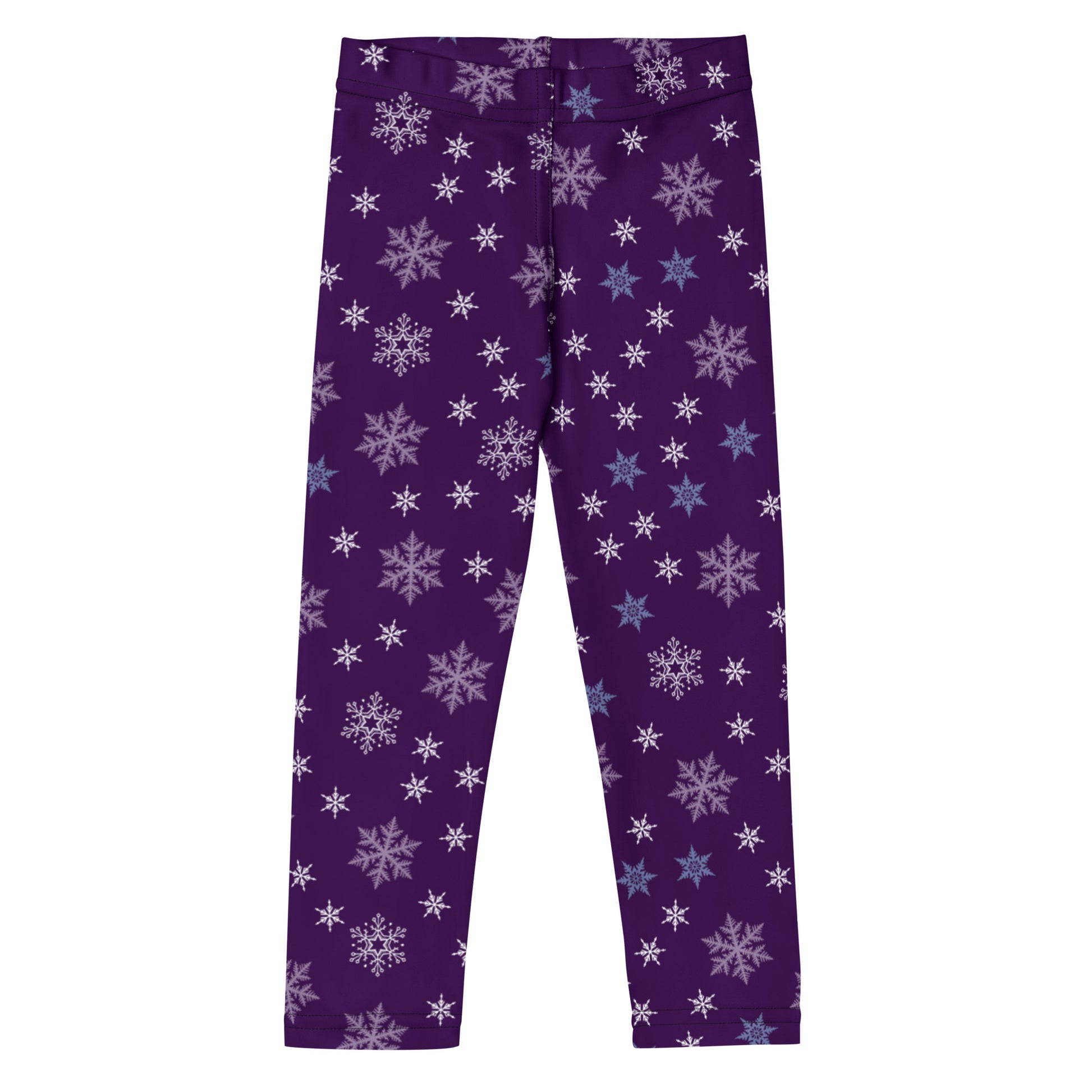 Purple leggings with star and snowflake pattern on a white background