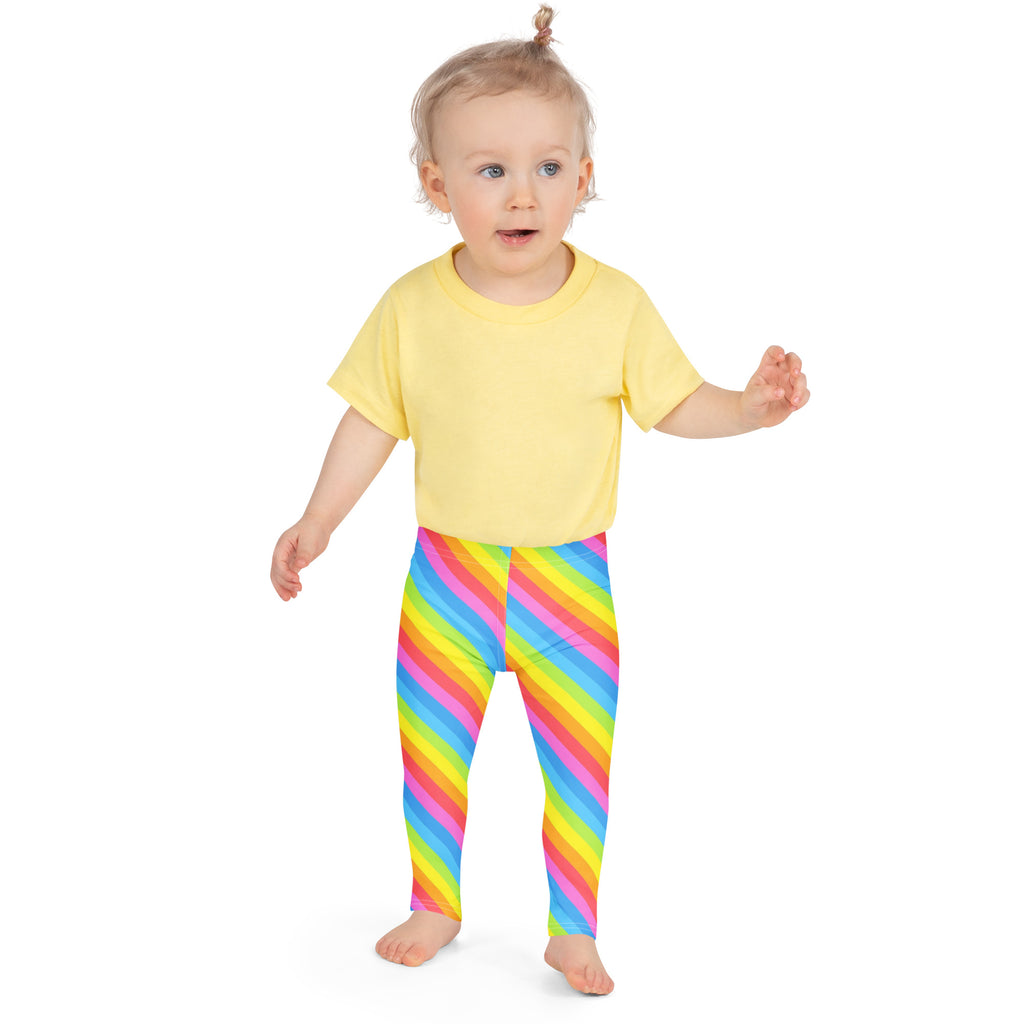 Girls Bright Rainbow Diagonal Striped Buttery Soft Leggings