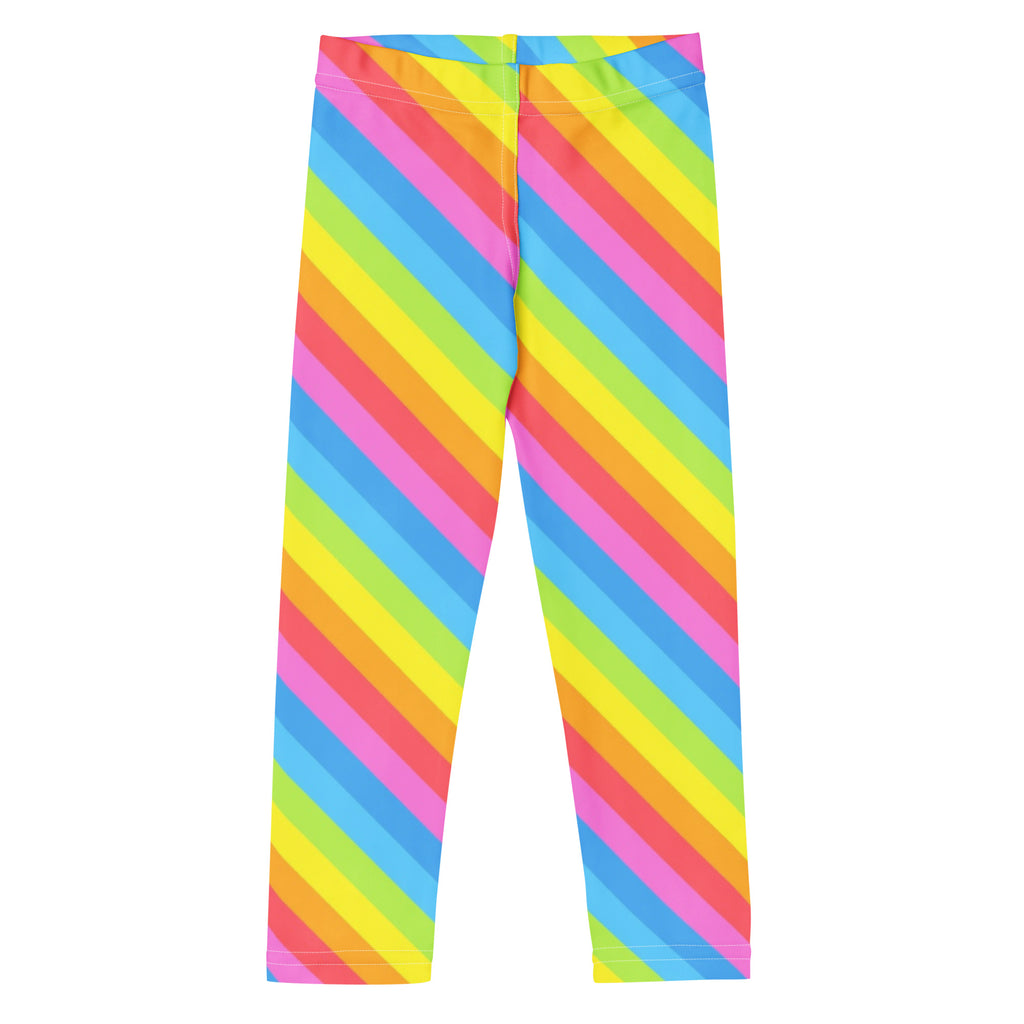 Girls Bright Rainbow Diagonal Striped Buttery Soft Leggings