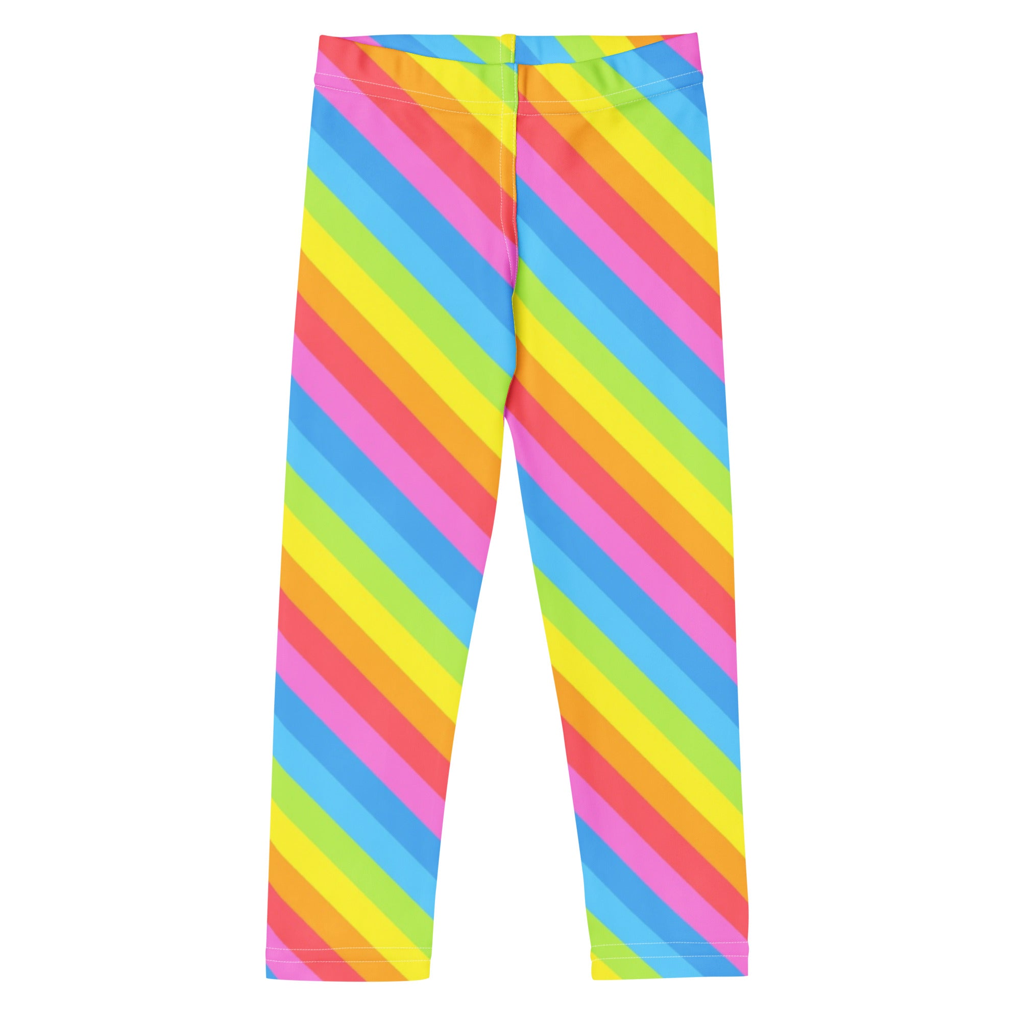 Girls Bright Rainbow Diagonal Striped Buttery Soft Leggings