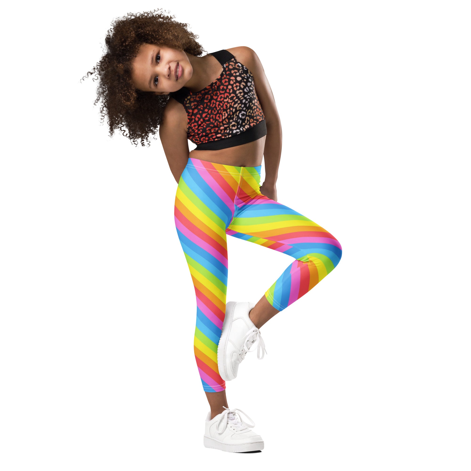 Girls Bright Rainbow Diagonal Striped Buttery Soft Leggings