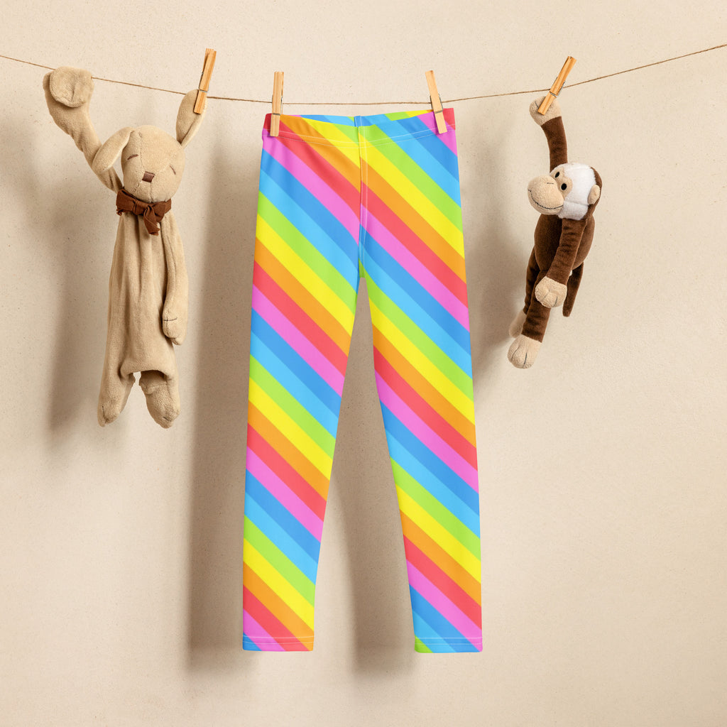 Girls Bright Rainbow Diagonal Striped Buttery Soft Leggings