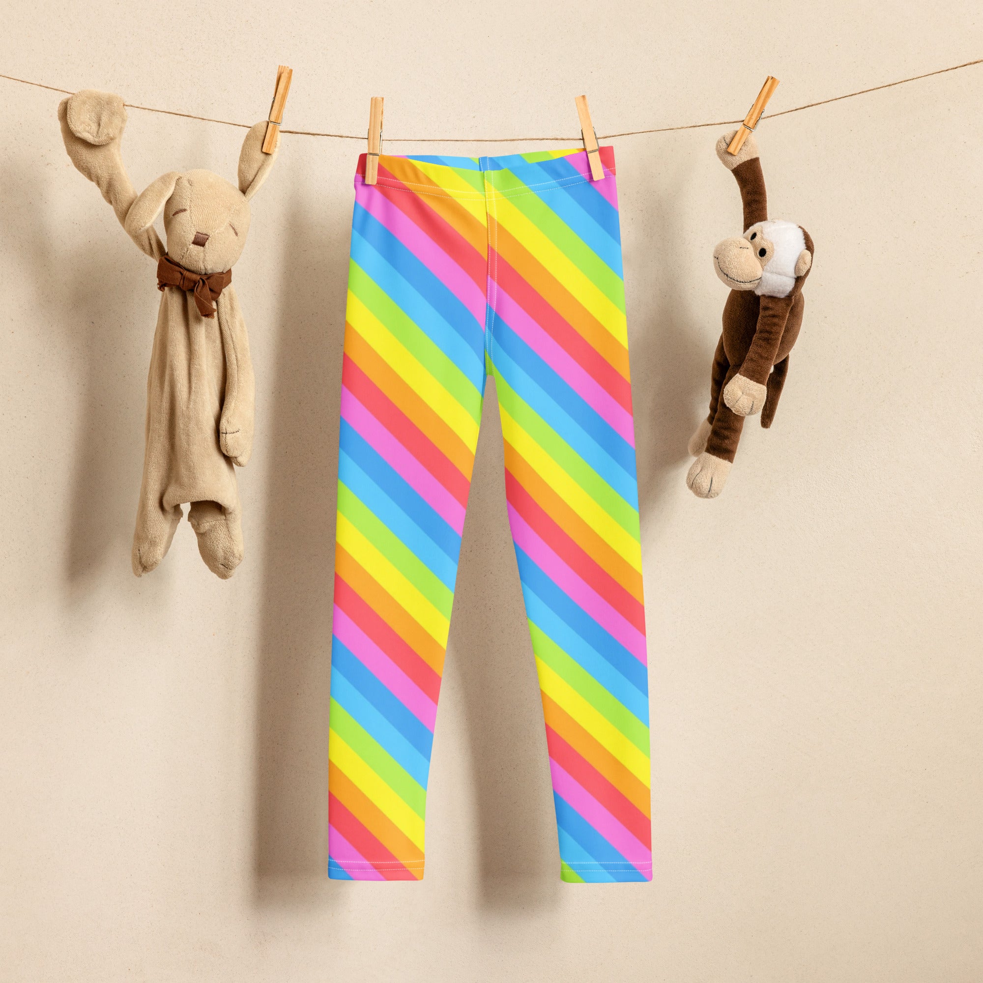Girls Bright Rainbow Diagonal Striped Buttery Soft Leggings