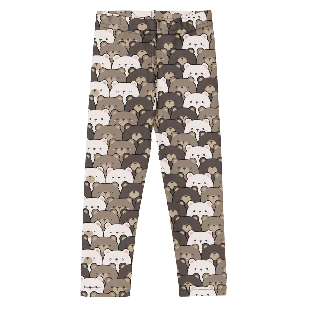 Kids brown bear print buttery soft leggings in beige and white with a cute bear pattern and stretchy snug fit