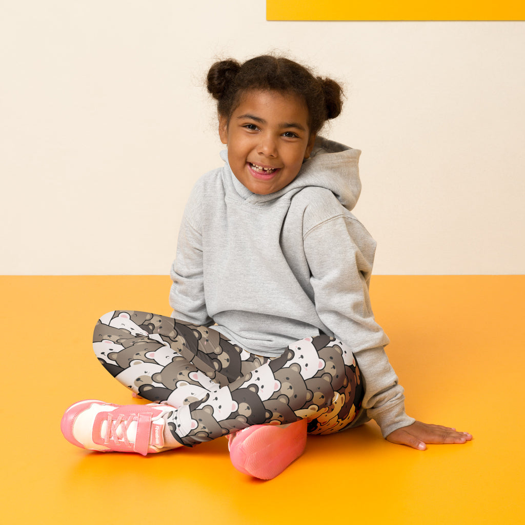 Gray hoodie with a soft cozy texture and relaxed fit paired with kids brown bear print buttery soft leggings